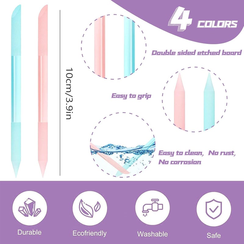 heemeei 4Pcs Glass Cuticle Pusher, Dual-Ended Manicure Stick, Crystal Cuticle Pusher Glass File, Professional Precision Filing Cuticle Remover, Manicure Pedicure Tools for Nails and Cuticles Care… - Image 2